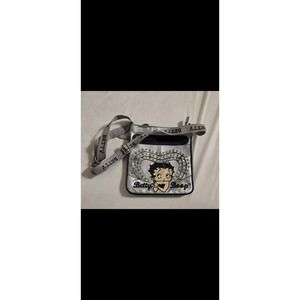 2013 Betty Boop Crossbody purse silver and black bedazzled Betty's Face